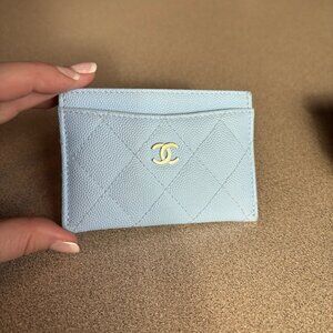 Chanel Caviar Quilted Card Holder Light Blue